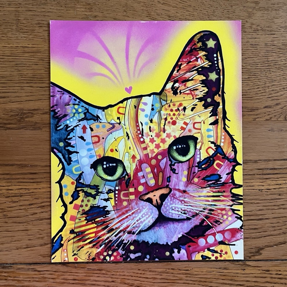 Dean Russo Signed Cat Print Art Deco Colorful 8x10
